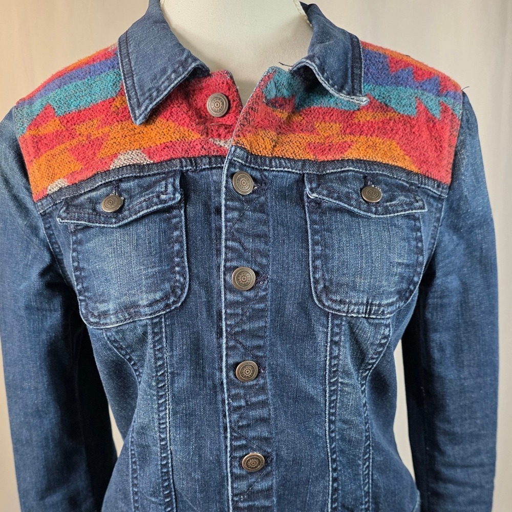 Coastal Cowgirl Zara Denim Jacket Southwestern Tapestry Yoke Dark Wash Large - Picture 3 of 8